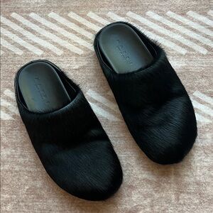 MARNI Black Fur Slip-On Shoes